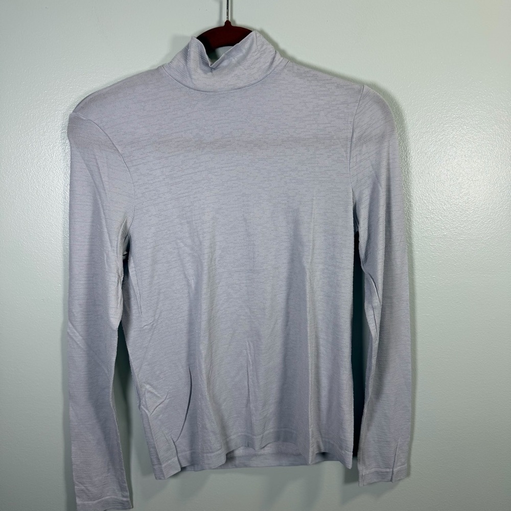 Wolford Shantung Mock Neck Long Sleeve Top Light Blue Lavender Medium